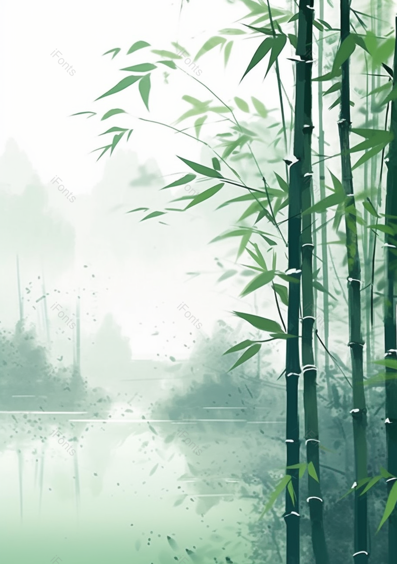 泼墨水彩画绿色的竹子竹林竹叶小溪湖泊流水背景雾气弥漫插画,插画/手绘图,插画/手绘图库,插画/手绘图下载,插画/手绘